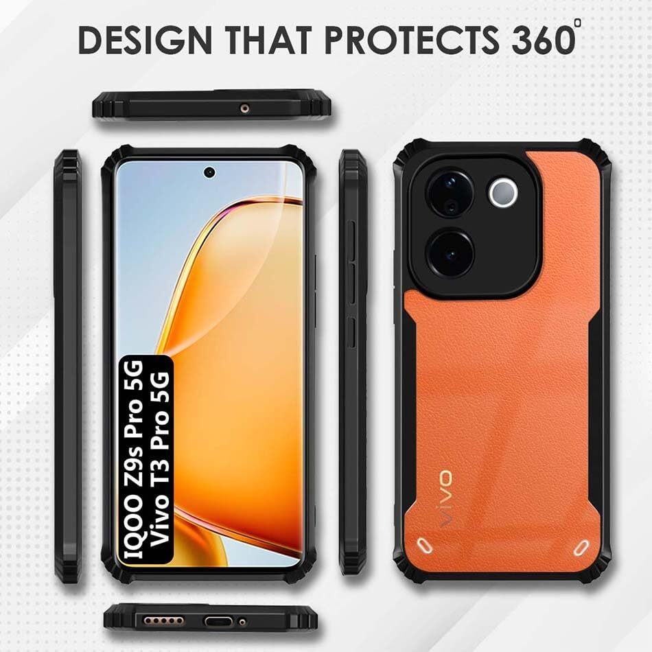 VAKIBO Super Premium Black Border Transparent Case With Corner Protection & Camera Protection Suitable for Vivo T3 Pro