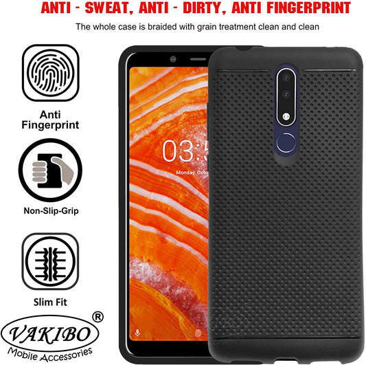 VAKIBO Dotted Design Black Coloured Soft TPU Back Cover Case Suitable for Nokia 3.1 Plus
