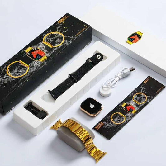 Series 9 Golden 24k Edition Smartwatch (Gold Stainless Steel and Synthetic Black Strap)