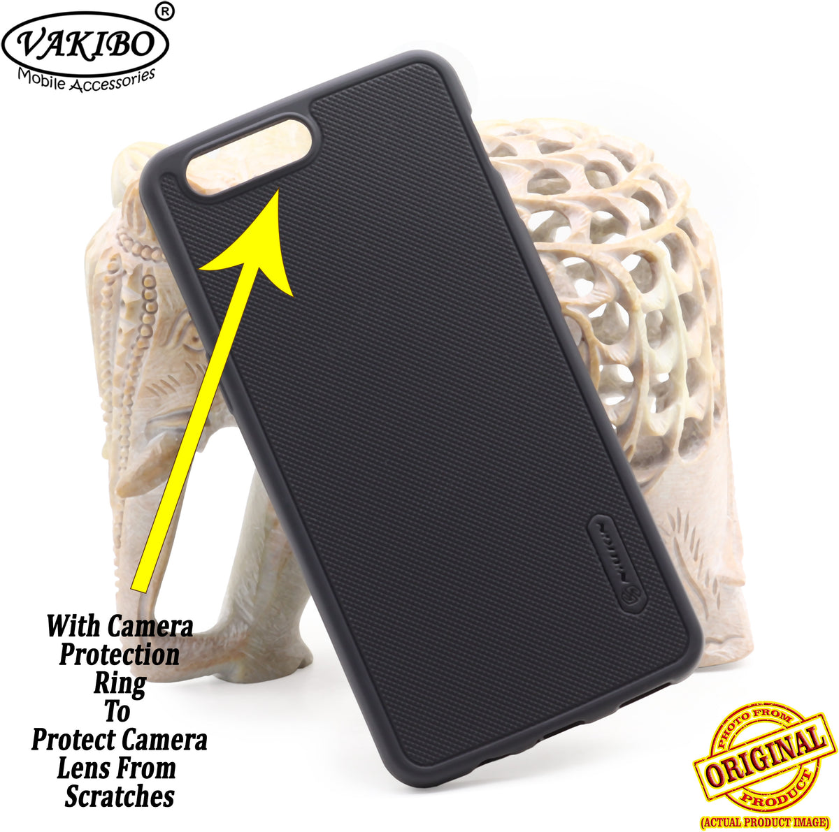 VAKIBO Niukin Dotted Design Black Coloured Soft TPU Rubber Back Cover Case With Camera Protection Ring Suitable for OnePlus 5