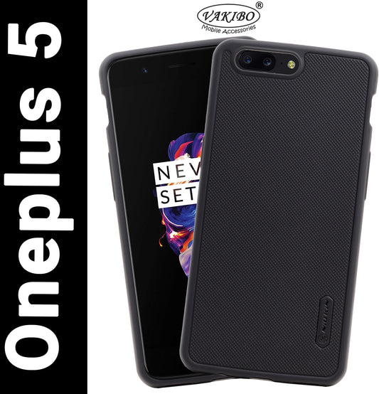 VAKIBO Niukin Dotted Design Black Coloured Soft TPU Rubber Back Cover Case With Camera Protection Ring Suitable for OnePlus 5