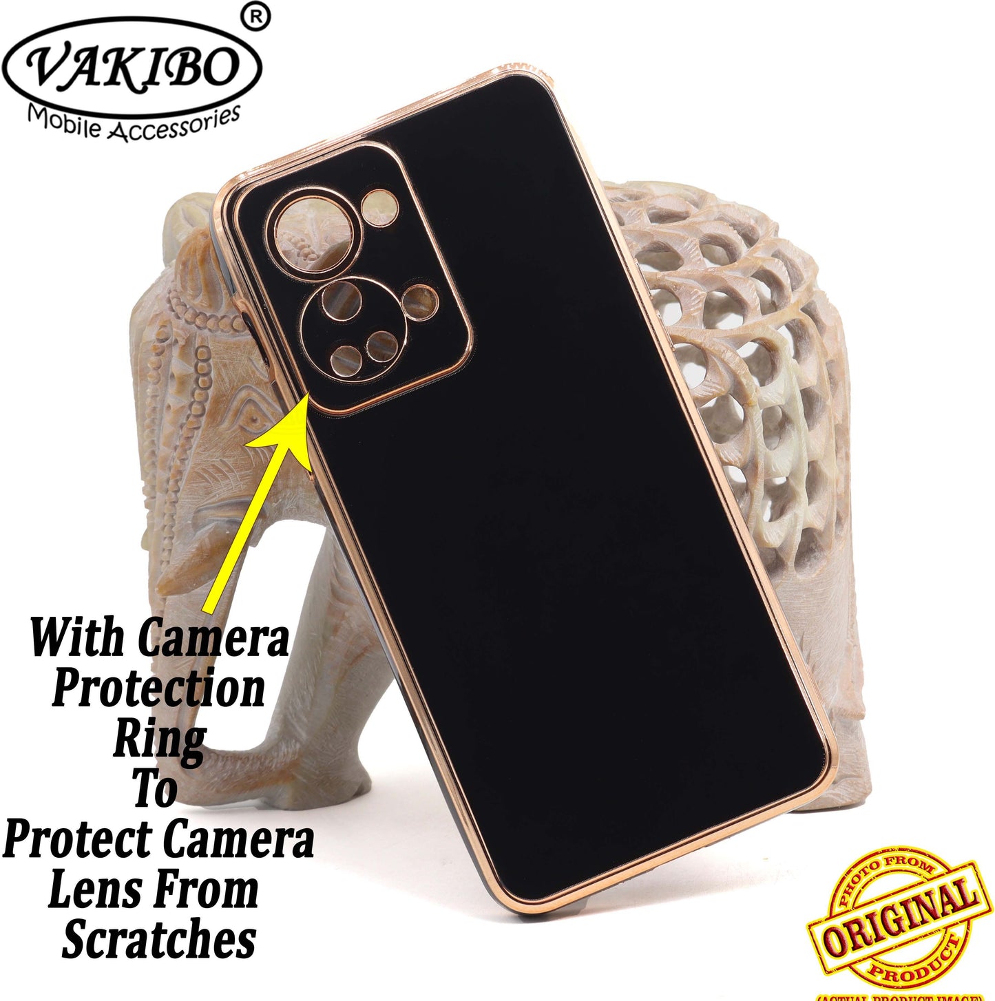 VAKIBO Golden Chrome Border Black Coloured Soft TPU Back Cover Case With Camera Protection Suitable for OnePlus Nord 2T