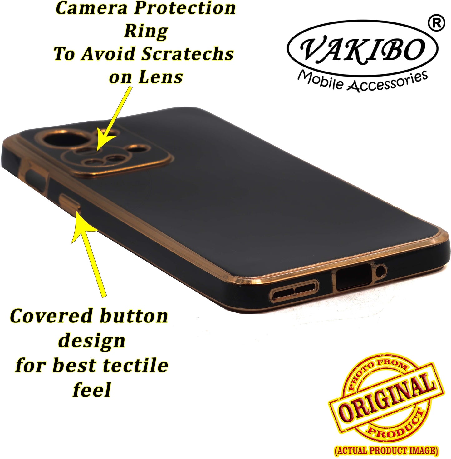 VAKIBO Golden Chrome Border Black Coloured Soft TPU Back Cover Case With Camera Protection Suitable for OnePlus Nord 2T