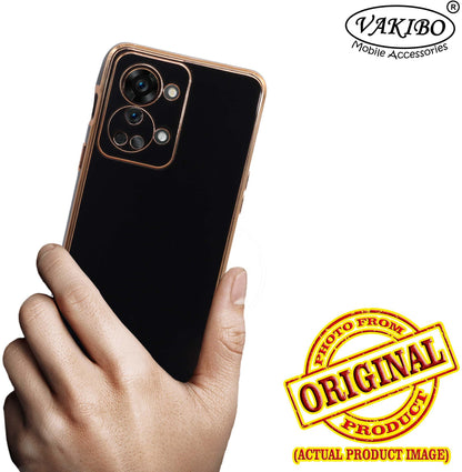 VAKIBO Golden Chrome Border Black Coloured Soft TPU Back Cover Case With Camera Protection Suitable for OnePlus Nord 2T