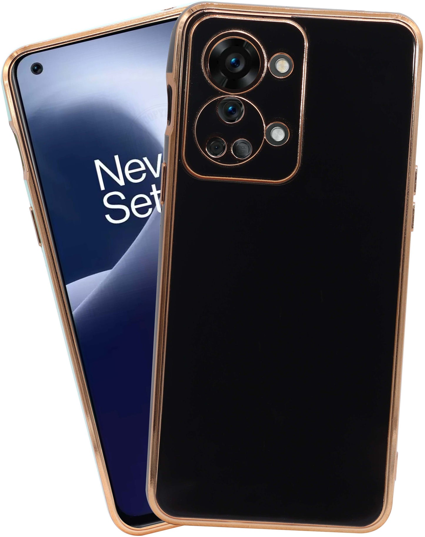 VAKIBO Golden Chrome Border Black Coloured Soft TPU Back Cover Case With Camera Protection Suitable for OnePlus Nord 2T