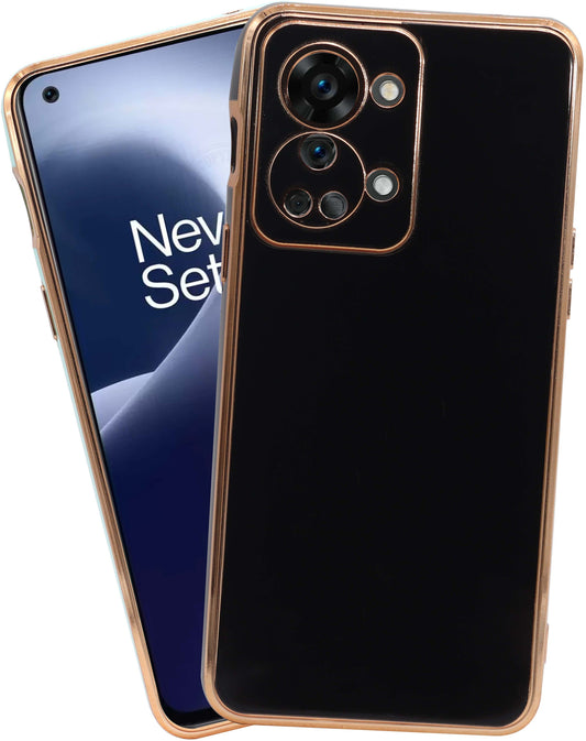 VAKIBO Golden Chrome Border Black Coloured Soft TPU Back Cover Case With Camera Protection Suitable for OnePlus Nord 2T