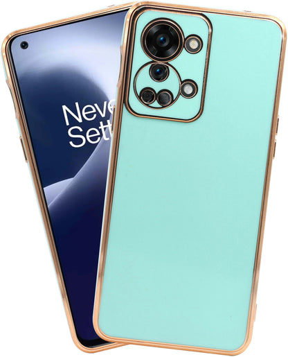 VAKIBO Golden Chrome Border Pista Green Coloured Soft TPU Back Cover Case With Camera Protection Suitable for OnePlus Nord 2T