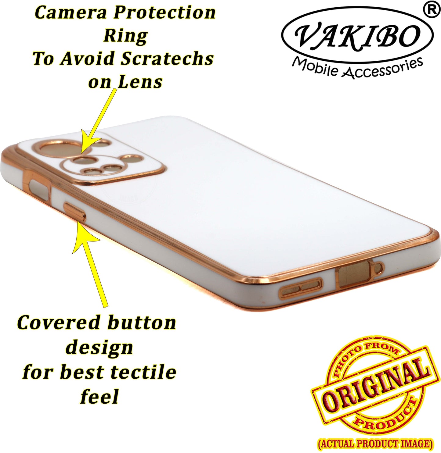 VAKIBO Golden Chrome Border White Coloured Soft TPU Back Cover Case With Camera Protection Suitable for OnePlus Nord 2T