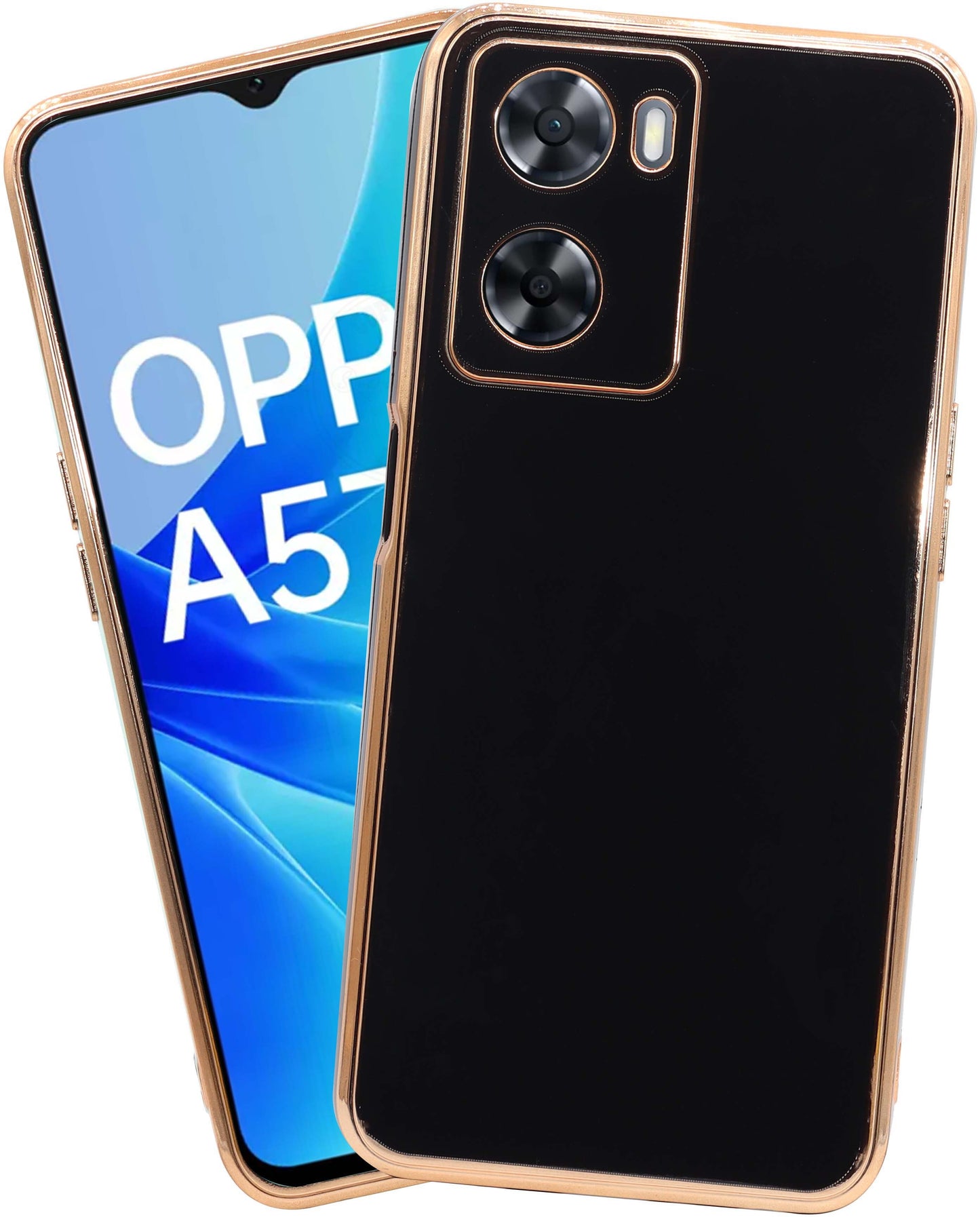 VAKIBO Golden Chrome Border Black Coloured Soft TPU Back Cover Case With Camera Protection Suitable for Oppo A57