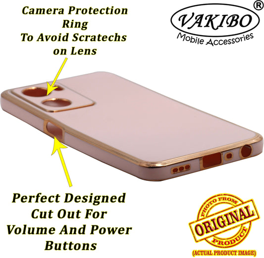 VAKIBO Golden Chrome Border Peach Coloured Soft TPU Back Cover Case With Camera Protection Suitable for Oppo A57
