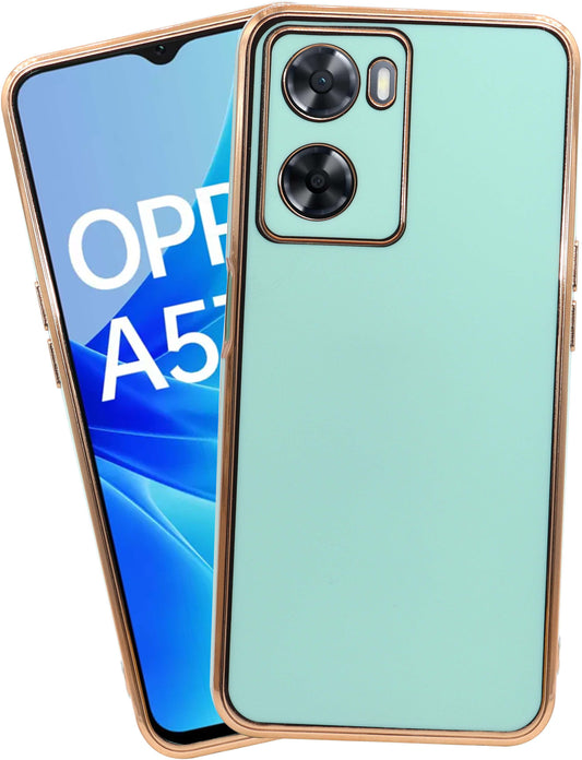 VAKIBO Golden Chrome Border Pista Green Coloured Soft TPU Back Cover Case With Camera Protection Suitable for Oppo A57