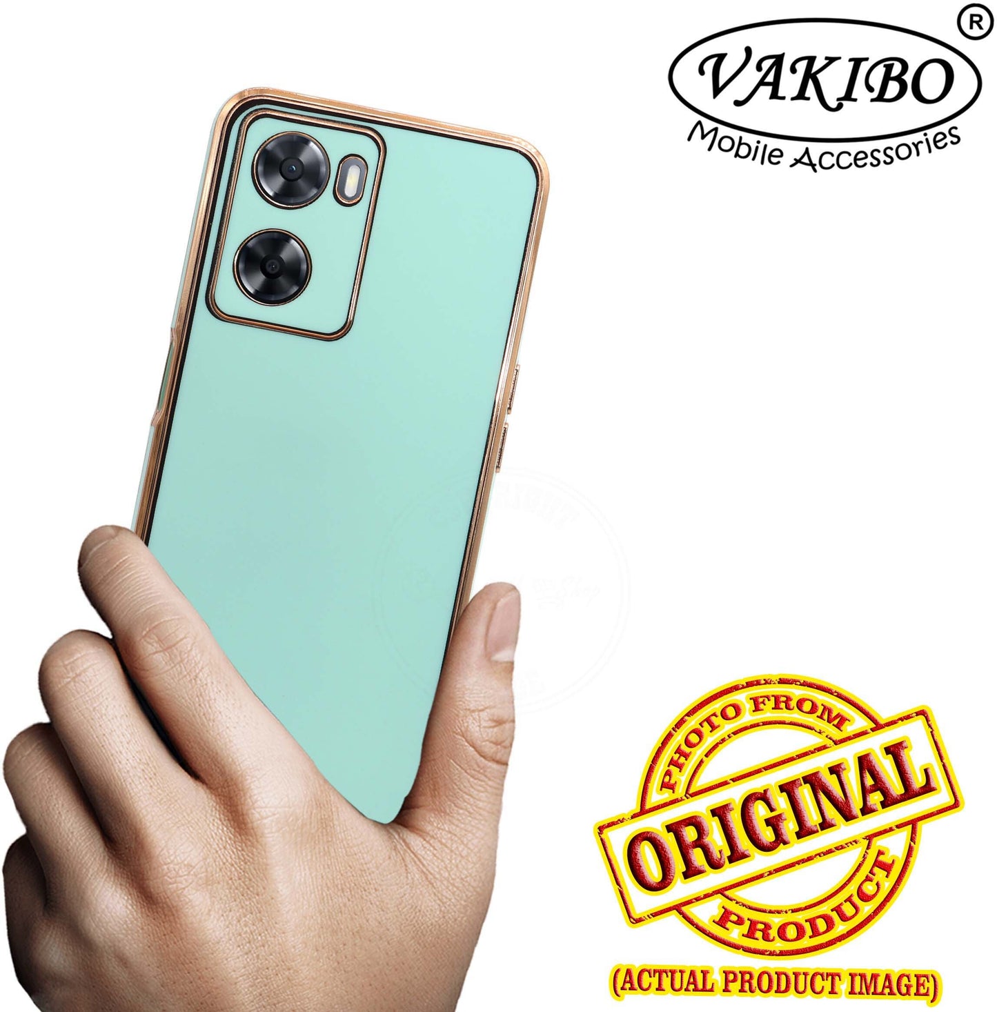 VAKIBO Golden Chrome Border Pista Green Coloured Soft TPU Back Cover Case With Camera Protection Suitable for Oppo A57