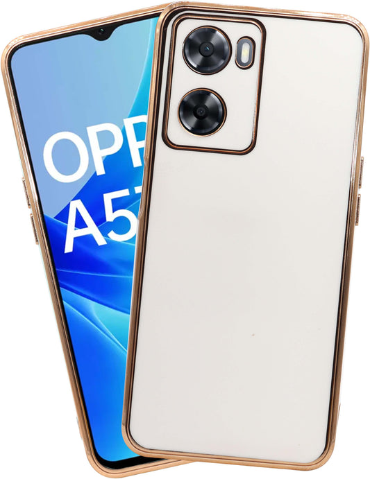 VAKIBO Golden Chrome Border White Coloured Soft TPU Back Cover Case With Camera Protection Suitable for Oppo A57