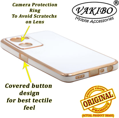 VAKIBO Golden Chrome Border White Coloured Soft TPU Back Cover Case With Camera Protection Suitable for Oppo A57