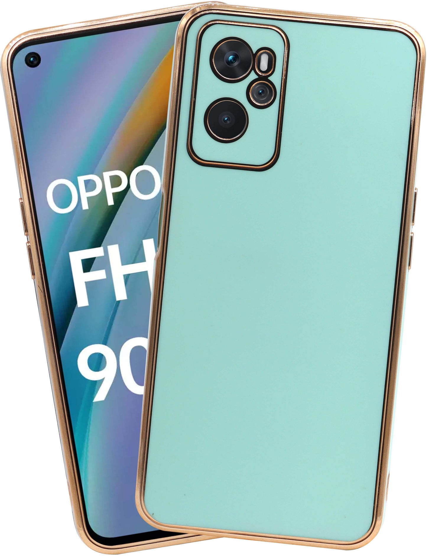 VAKIBO Golden Chrome Border Pista Green Coloured Soft TPU Back Cover Case With Camera Protection Suitable for Oppo A96