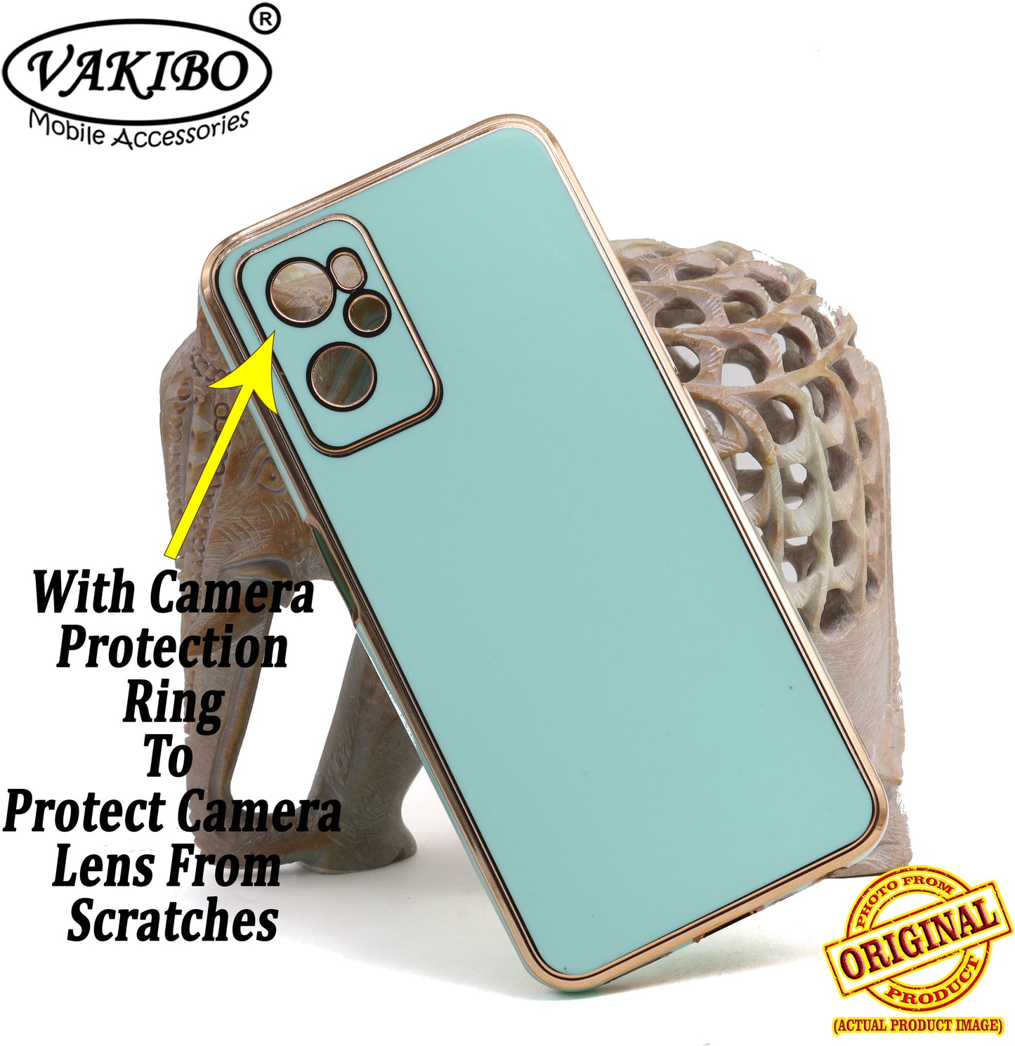 VAKIBO Golden Chrome Border Pista Green Coloured Soft TPU Back Cover Case With Camera Protection Suitable for Oppo A96
