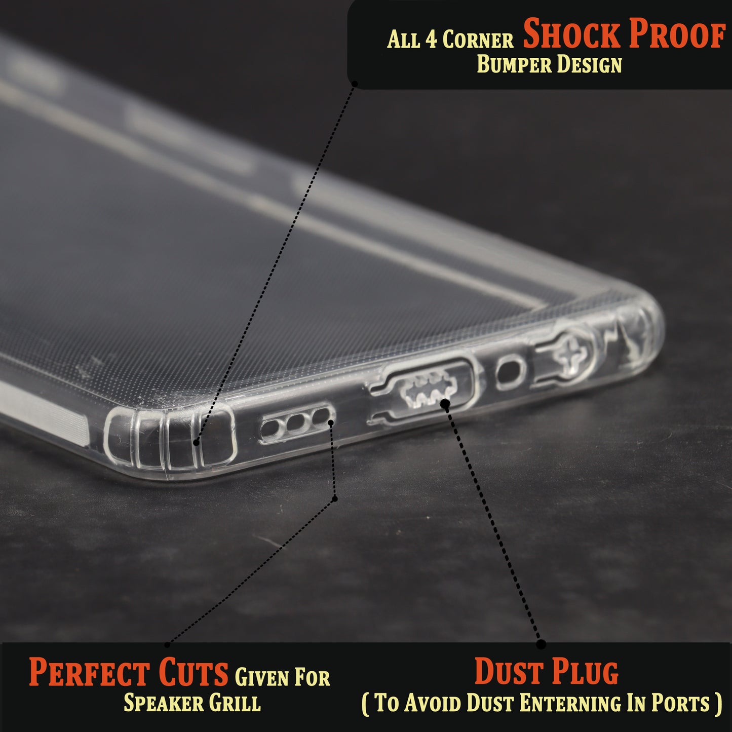 VAKIBO Super Premium Soft TPU Transparent Case With Dustplug,Side Grip,Corner Protection,lanyard Cuts,Camera Protection Suitable for Oppo A74