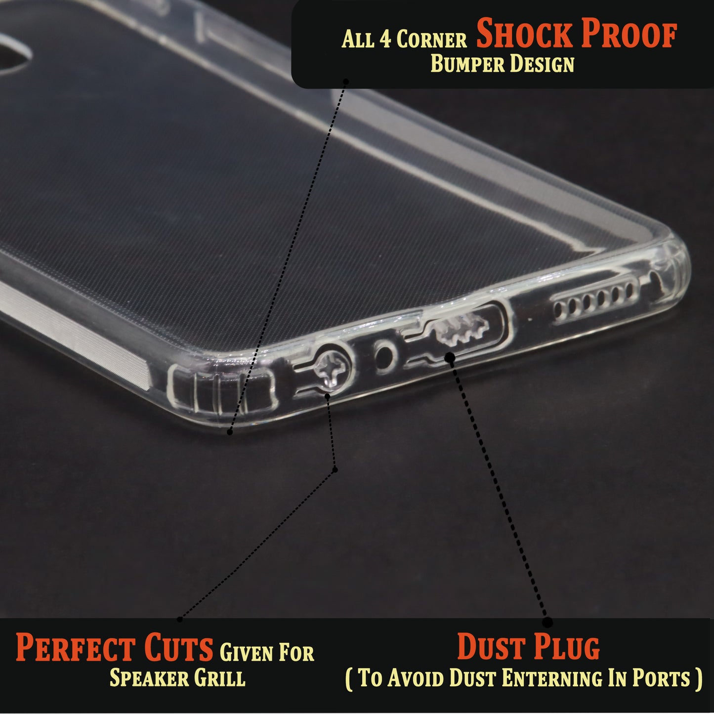VAKIBO Super Premium Soft TPU Transparent Case With Dustplug,Side Grip,Corner Protection,lanyard Cuts,Camera Protection Suitable for Oppo F7