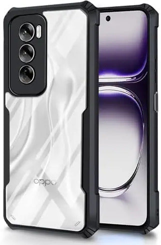 VAKIBO Best Selling Black and Transparent Back Cover Case Made With Soft TPU and Acrylic With 4 Corner and Camera Protection Suitable for Oppo Reno 12