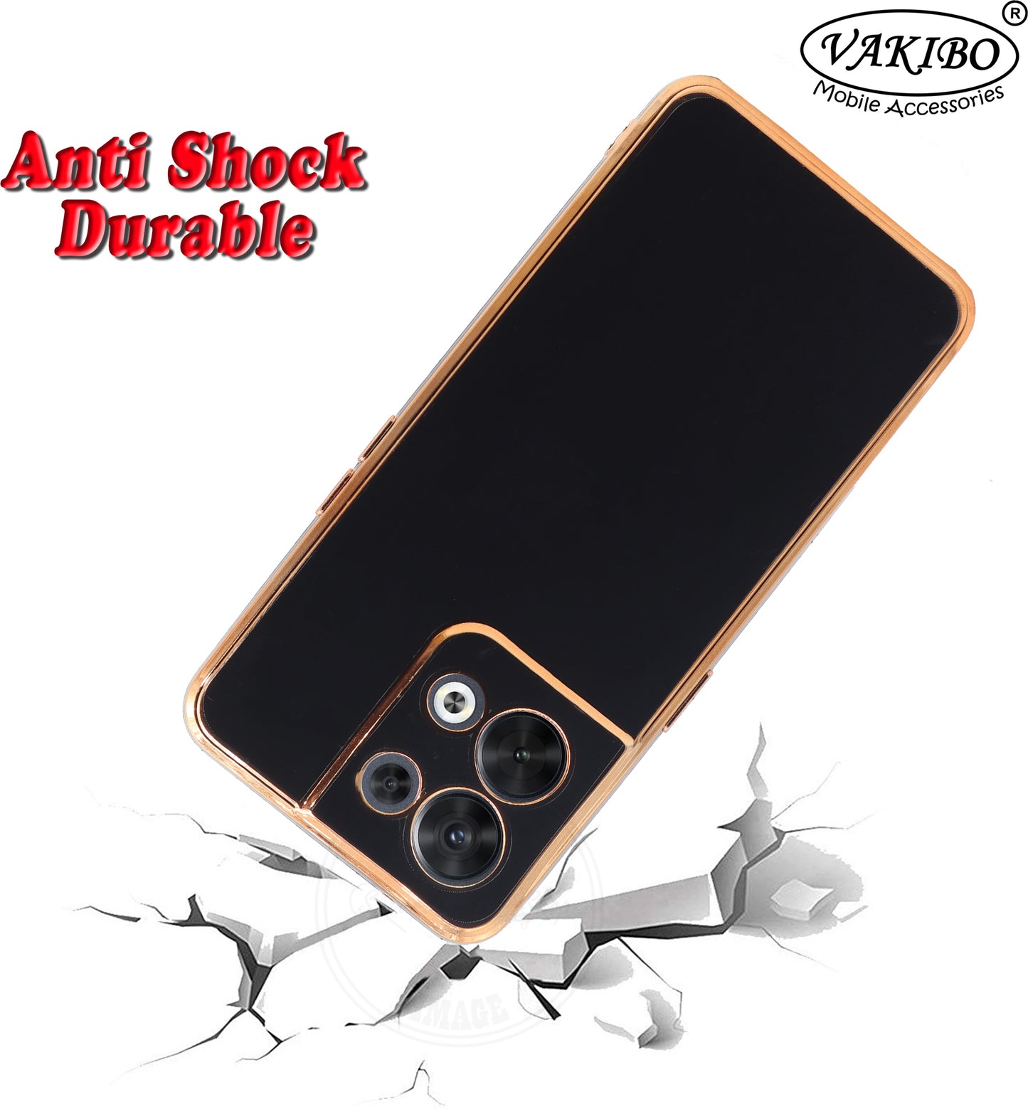 VAKIBO Golden Chrome Border Black Coloured Soft TPU Back Cover Case With Camera Protection Suitable for Oppo Reno 8