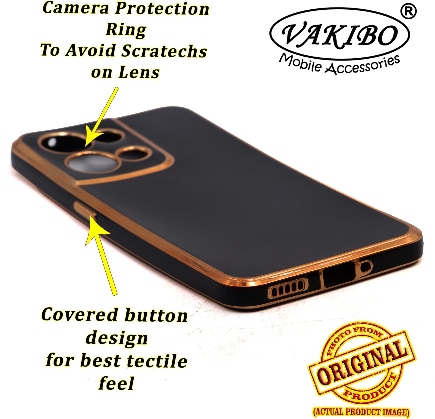 VAKIBO Golden Chrome Border Black Coloured Soft TPU Back Cover Case With Camera Protection Suitable for Oppo Reno 8