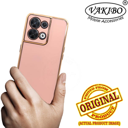 VAKIBO Golden Chrome Border Peach Coloured Soft TPU Back Cover Case With Camera Protection Suitable for Oppo Reno 8