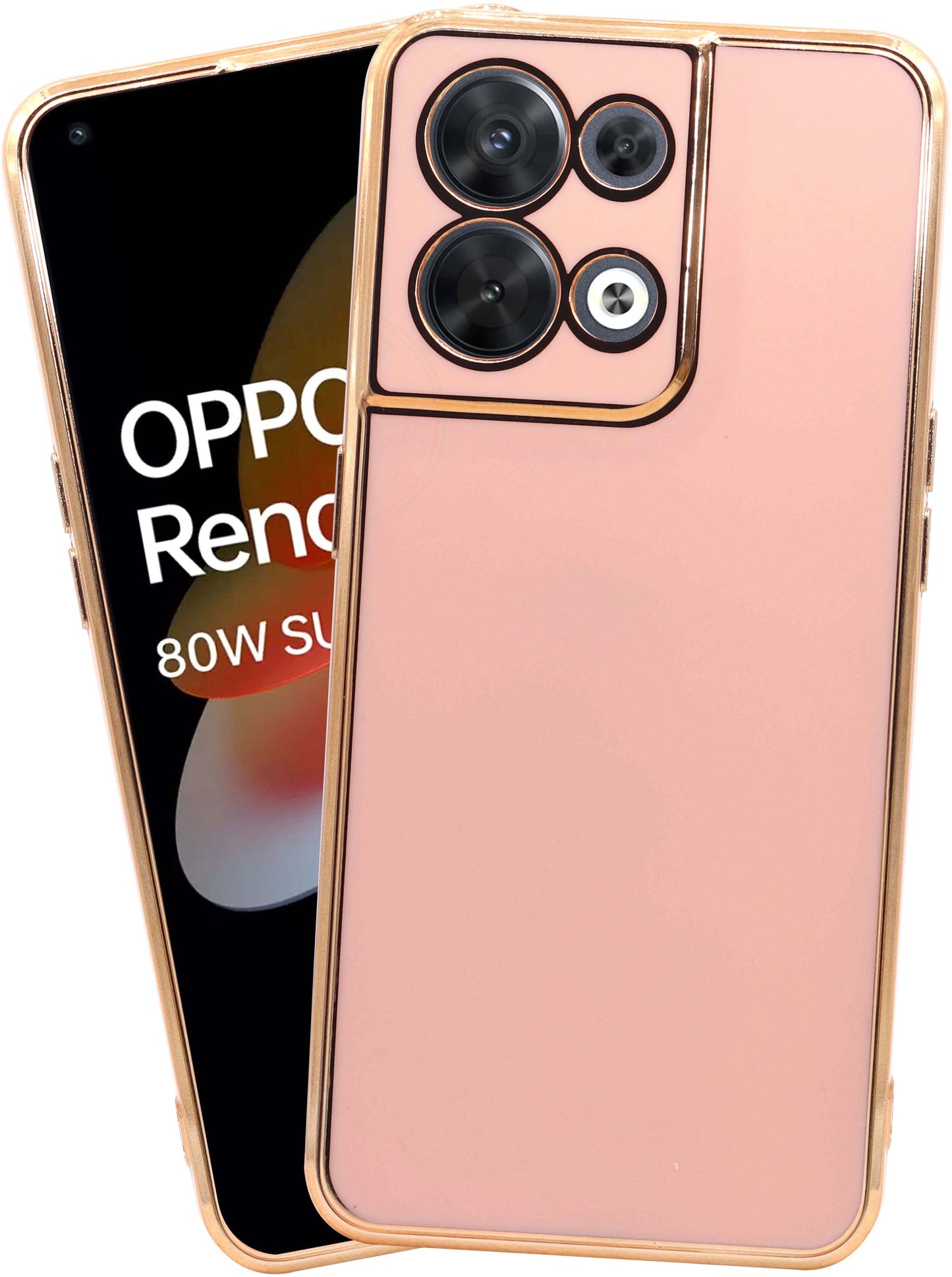 VAKIBO Golden Chrome Border Peach Coloured Soft TPU Back Cover Case With Camera Protection Suitable for Oppo Reno 8