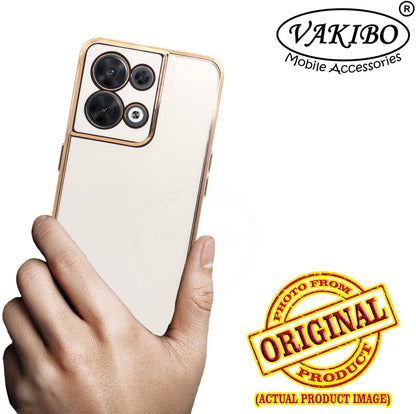 VAKIBO Golden Chrome Border White Coloured Soft TPU Back Cover Case With Camera Protection Suitable for Oppo Reno 8