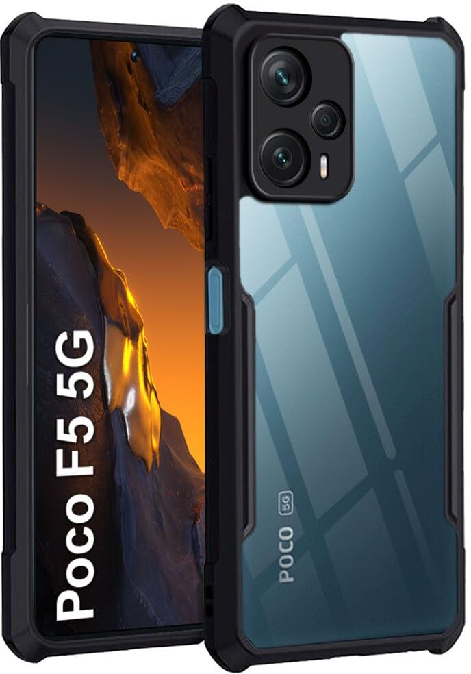 VAKIBO Best Selling Black and Transparent Back Cover Case Made With Soft TPU and Acrylic With 4 Corner and Camera Protection Suitable for Mi Poco F5