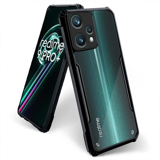 VAKIBO Best Selling Black and Transparent Back Cover Case Made With Soft TPU and Acrylic With 4 Corner and Camera Protection Suitable for Realme 9 Pro Plus