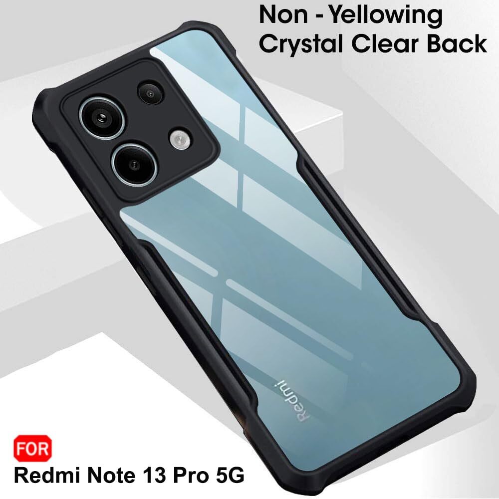 VAKIBO Best Selling Black and Transparent Back Cover Case Made With Soft TPU and Acrylic With 4 Corner and Camera Protection Suitable for Mi Redmi Note 13 Pro