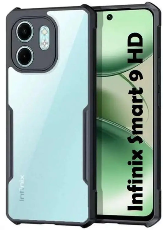 VAKIBO Best Selling Black and Transparent Coloured Made With Soft TPU and Acrylic Back Cover Case With 4 Corner and Camera Protection Suitable for Infinix Smart 9 HD