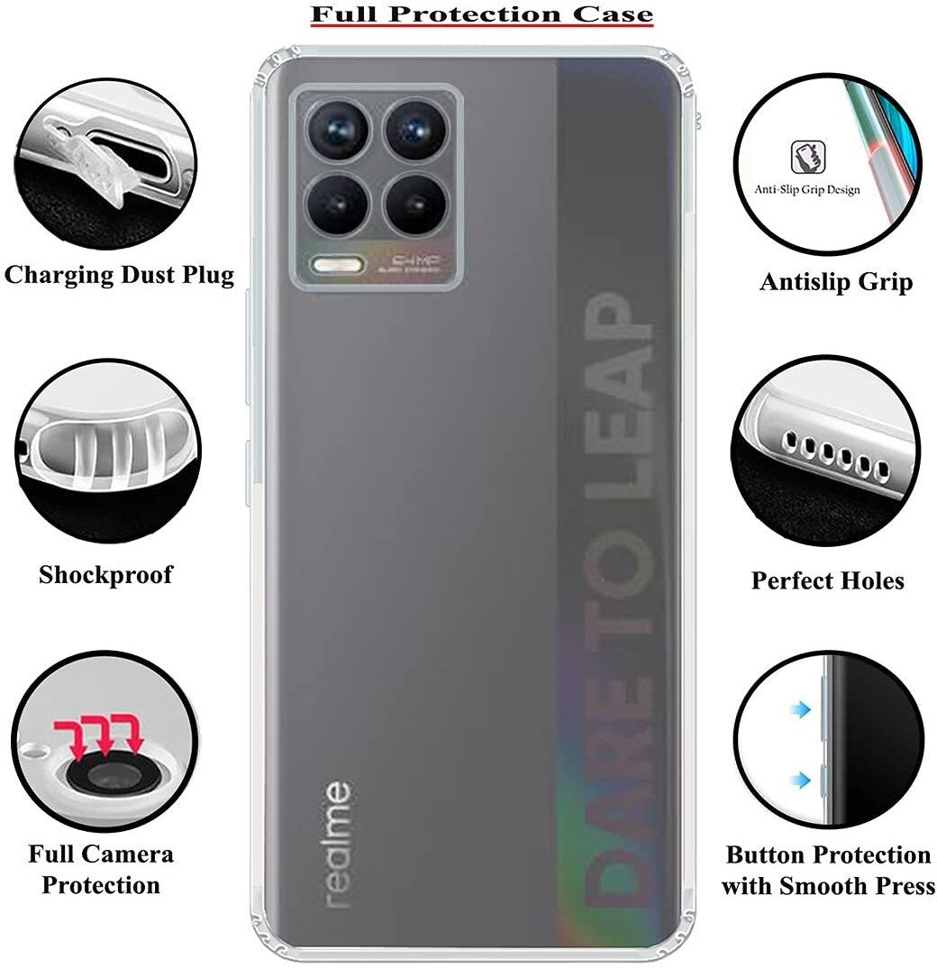 VAKIBO Premium Clear 1.5MM Thick Transparent Soft TPU Rubber Back Cover Case With Camera Protection Suitable for Realme 8 4G