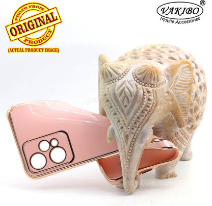 VAKIBO Golden Chrome Border Peach Coloured Soft TPU Back Cover Case With Camera Protection Suitable for Realme 9 Pro