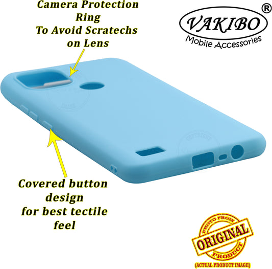 VAKIBO 1.2 MM Thick Sky Blue Coloured Soft TPU Rubber Back Cover Case With Camera Protection Ring Suitable for Realme C21