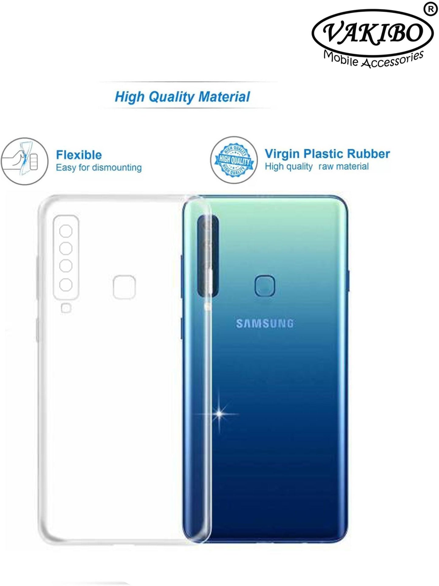 VAKIBO Super Premium Soft TPU Transparent Case With Dustplug,Side Grip,Corner Protection,lanyard Cuts,Camera Protection Suitable for Samsung A9 2018