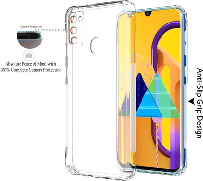 VAKIBO Super Premium Soft TPU Transparent Case With Dustplug,Side Grip,Corner Protection,lanyard Cuts,Camera Protection Suitable for Samsung M21 2021
