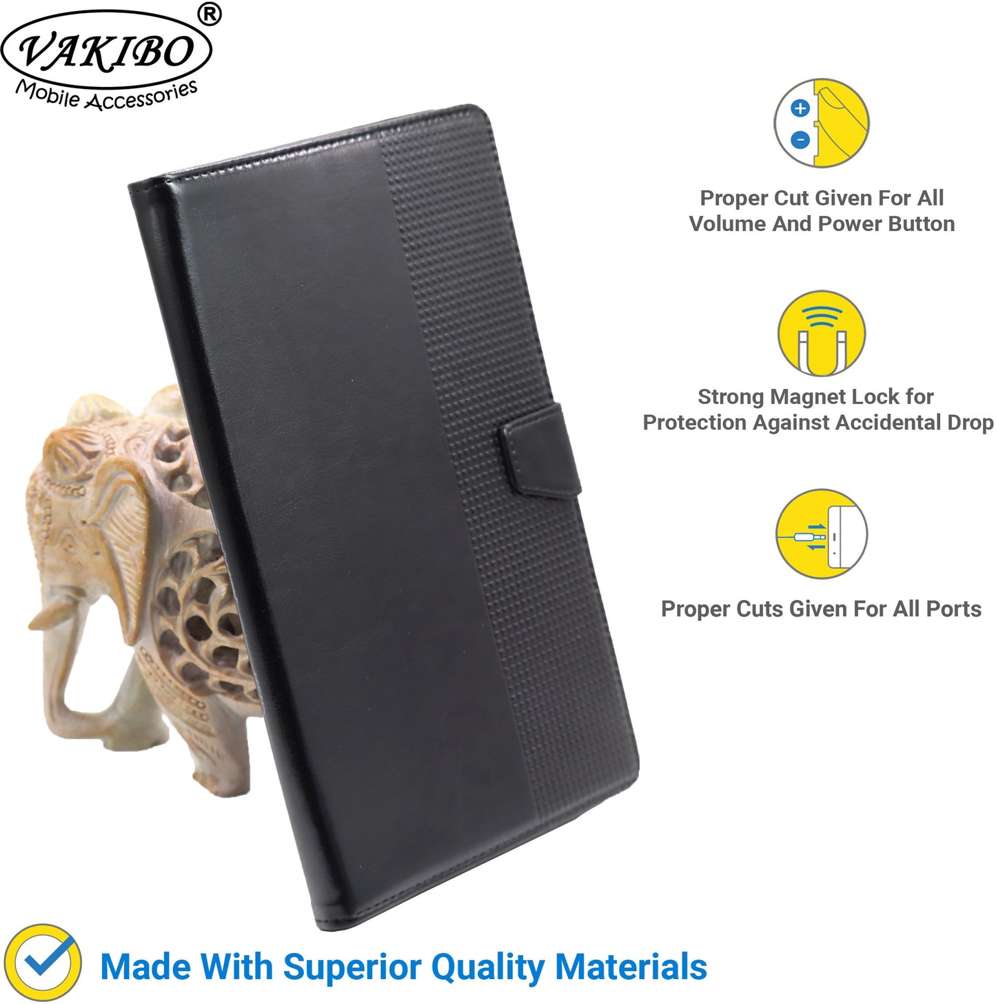 VAKIBO Premium Dotted Design Black Coloured Synthatic Leather Flip Cover Case Suitable for Samsung Galaxy TAB A T295 2019 8 Screen Size