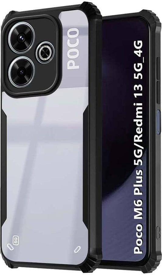 VAKIBO Super Premium Black Border Transparent Case With Corner Protection & Camera Protection Suitable for Poco M6 Plus