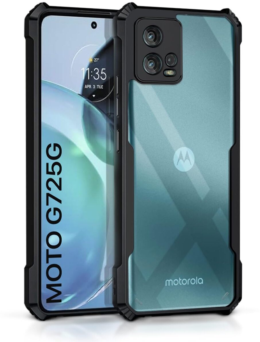 VAKIBO Super Premium Black Border Transparent Case With Corner Protection & Camera Protection Suitable for Moto G72