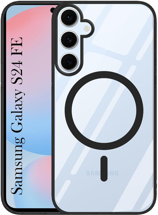 VAKIBO Megnatic Magsafe Black Coloured Soft with Hard back Back Cover Case With Camera Protection Ring Suitable for Samsung Galaxy S24 FE