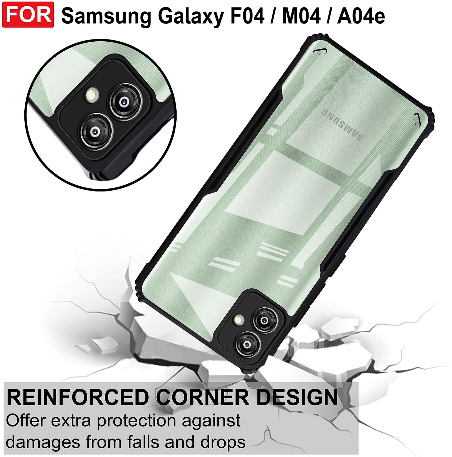 VAKIBO Super Premium Black Border Transparent Case With Corner Protection & Camera Protection Suitable for Samsung M04