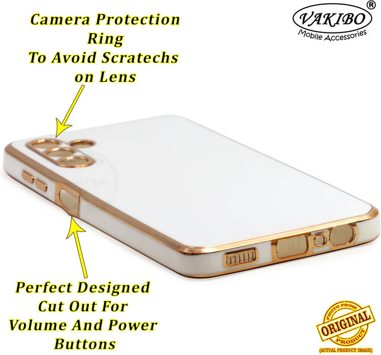 VAKIBO Golden Chrome Border White Coloured Soft TPU Back Cover Case With Camera Protection Suitable for Samsung Galaxy A13