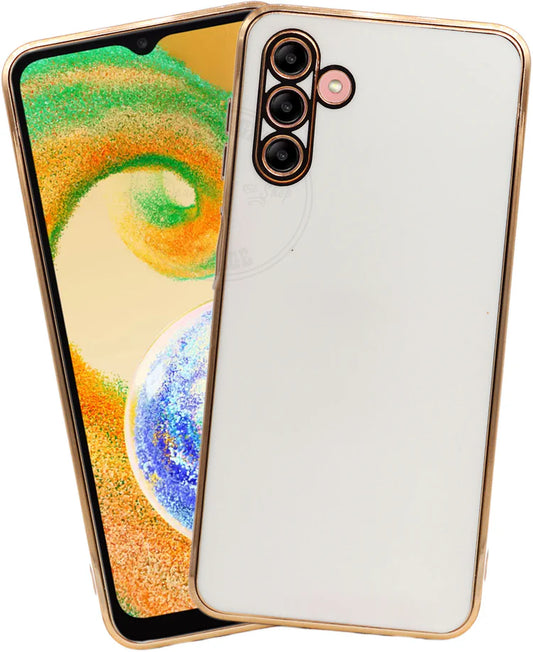 VAKIBO Golden Chrome Border White Coloured Soft TPU Back Cover Case With Camera Protection Suitable for Samsung Galaxy A13