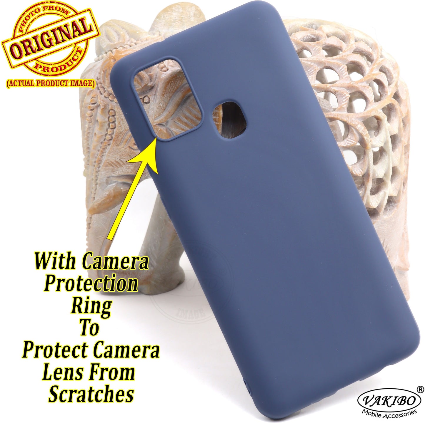 VAKIBO 1.2 MM Thick Blue Coloured Soft TPU Rubber Back Cover Case With Camera Protection Ring Suitable for Samsung Galaxy A21S