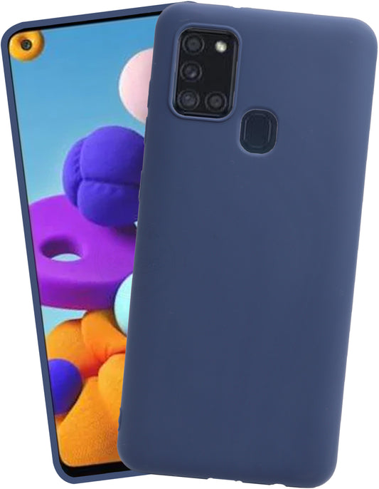VAKIBO 1.2 MM Thick Blue Coloured Soft TPU Rubber Back Cover Case With Camera Protection Ring Suitable for Samsung Galaxy A21S