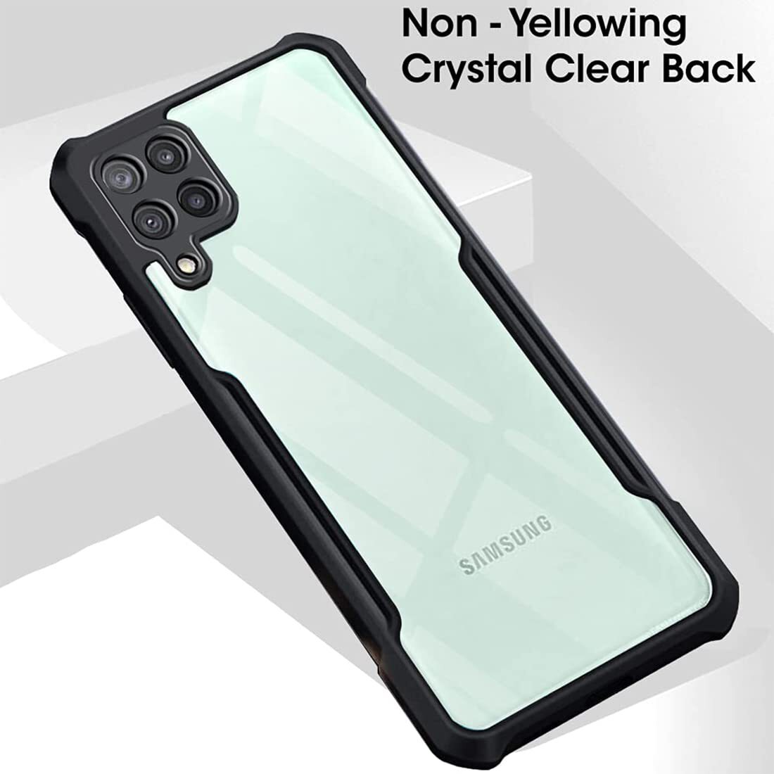 VAKIBO Best Selling Black and Transparent Back Cover Case Made With Soft TPU and Acrylic With 4 Corner and Camera Protection Suitable for Samsung Galaxy A22 4G