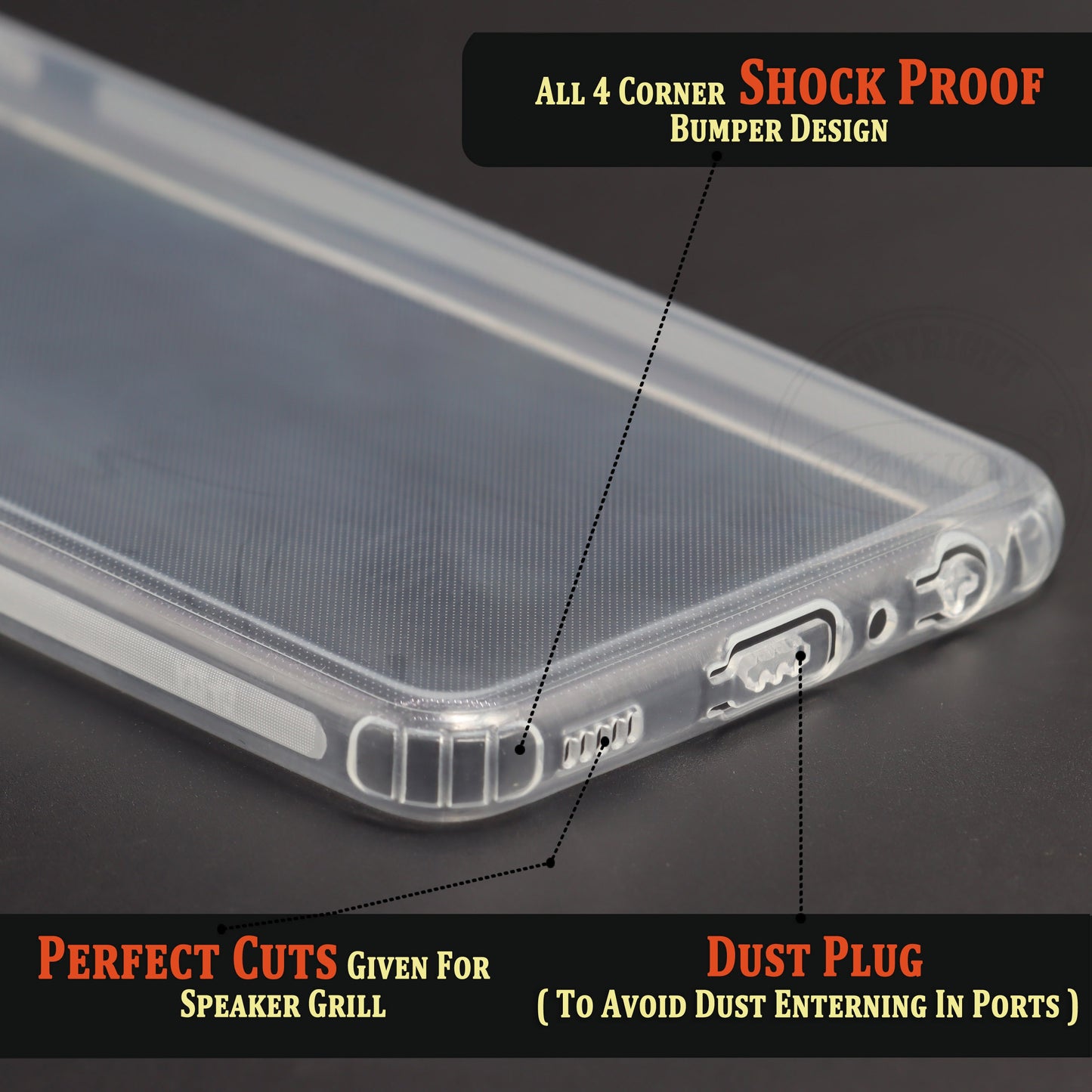 VAKIBO Super Premium Soft TPU Transparent Case With Dustplug,Side Grip,Corner Protection,lanyard Cuts,Camera Protection Suitable for Samsung A22 4G