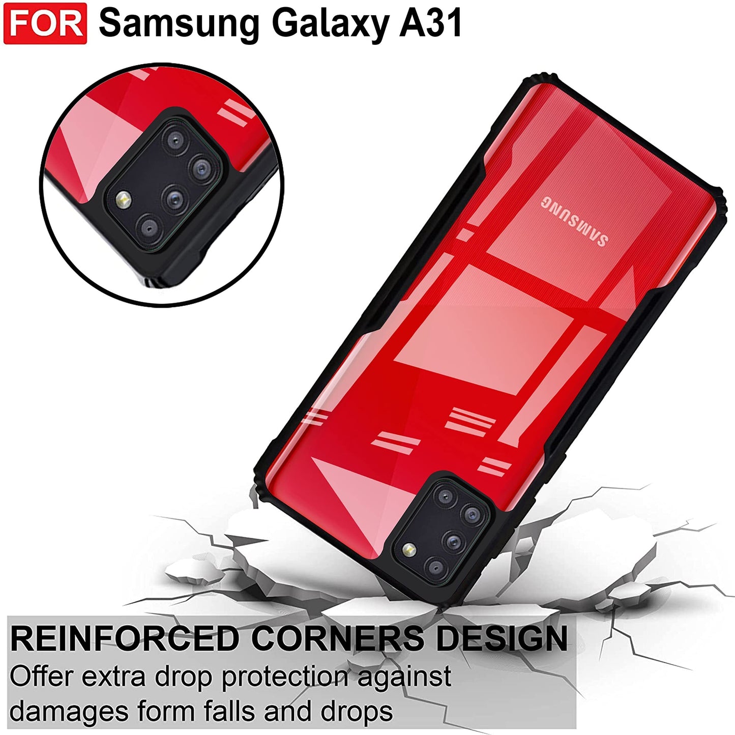 VAKIBO Best Selling Black and Transparent Back Cover Case Made With Soft TPU and Acrylic With 4 Corner and Camera Protection Suitable for Samsung Galaxy A31