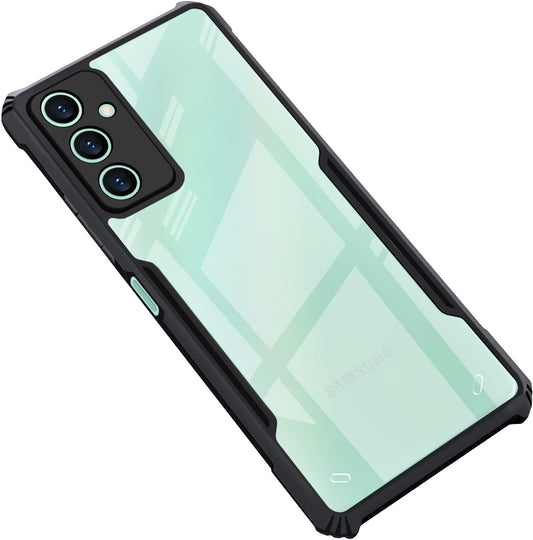 VAKIBO Best Selling Black and Transparent Back Cover Case Made With Soft TPU and Acrylic With 4 Corner and Camera Protection Suitable for Samsung Galaxy F15 5G